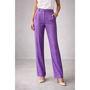 Isaac Mizrahi Purple Linen Blend Tailored Pants Structured Women 16